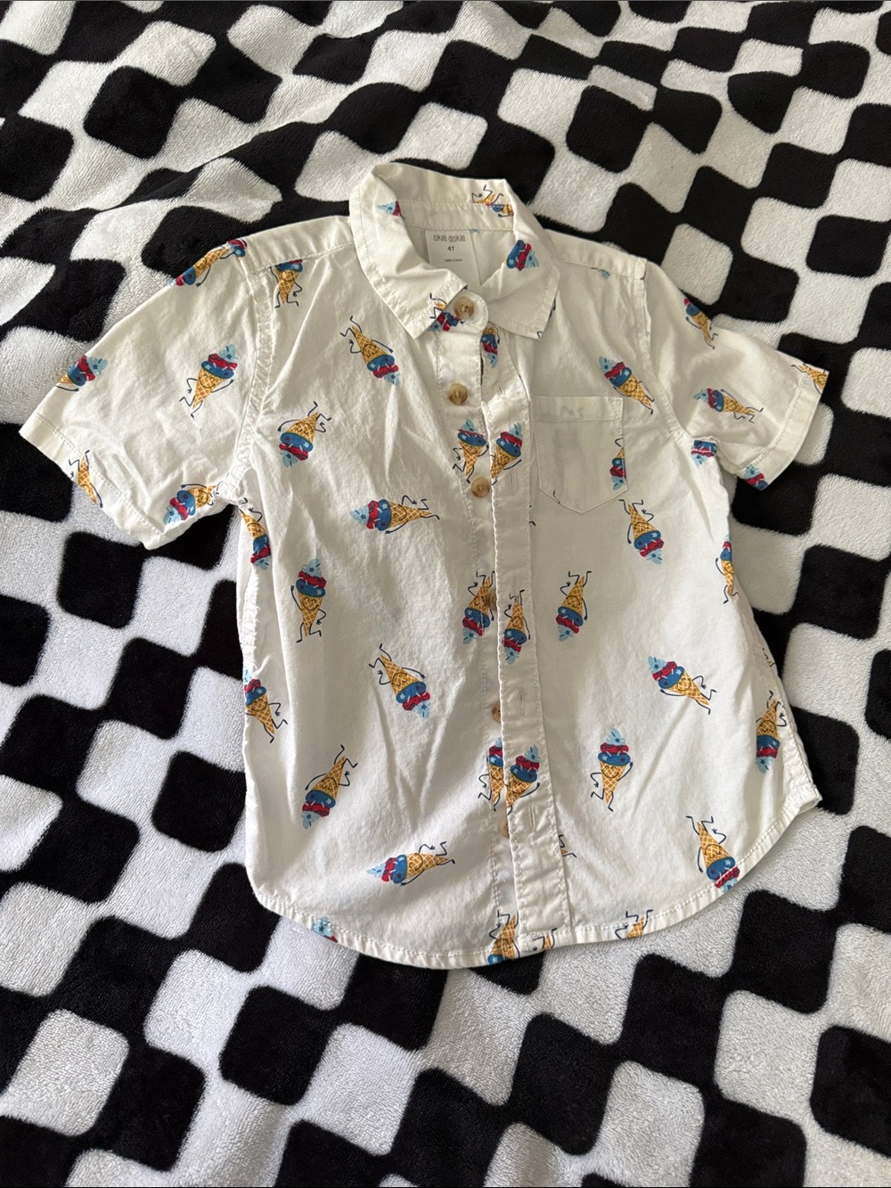 White Short-Sleeve Ice Cream Print Shirt